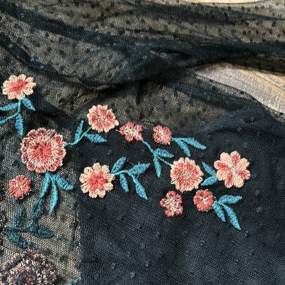 Zara Black Sheer Floral Embroidered Dress - Picture 4 of 7